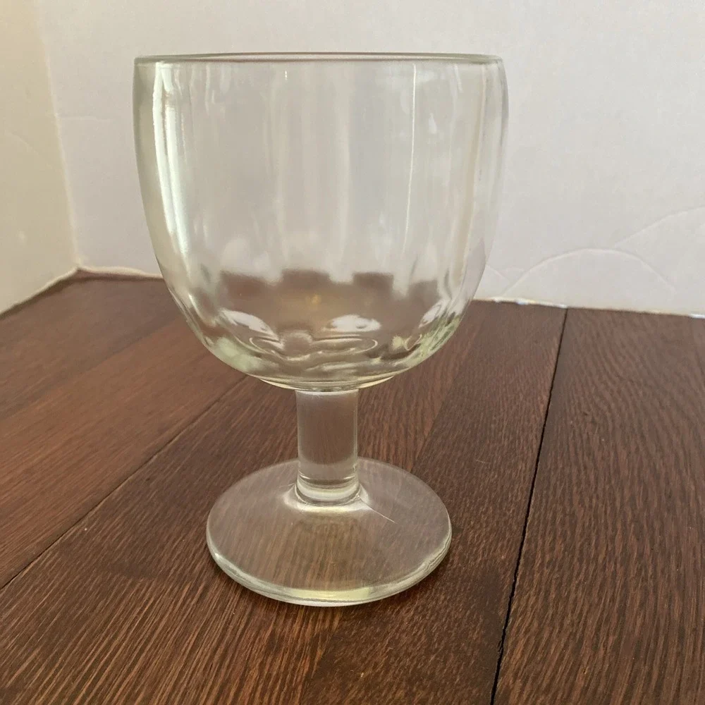Vintage Clear Glass Thumbprint Goblet Schooners Thick‎ Glass Wide Base